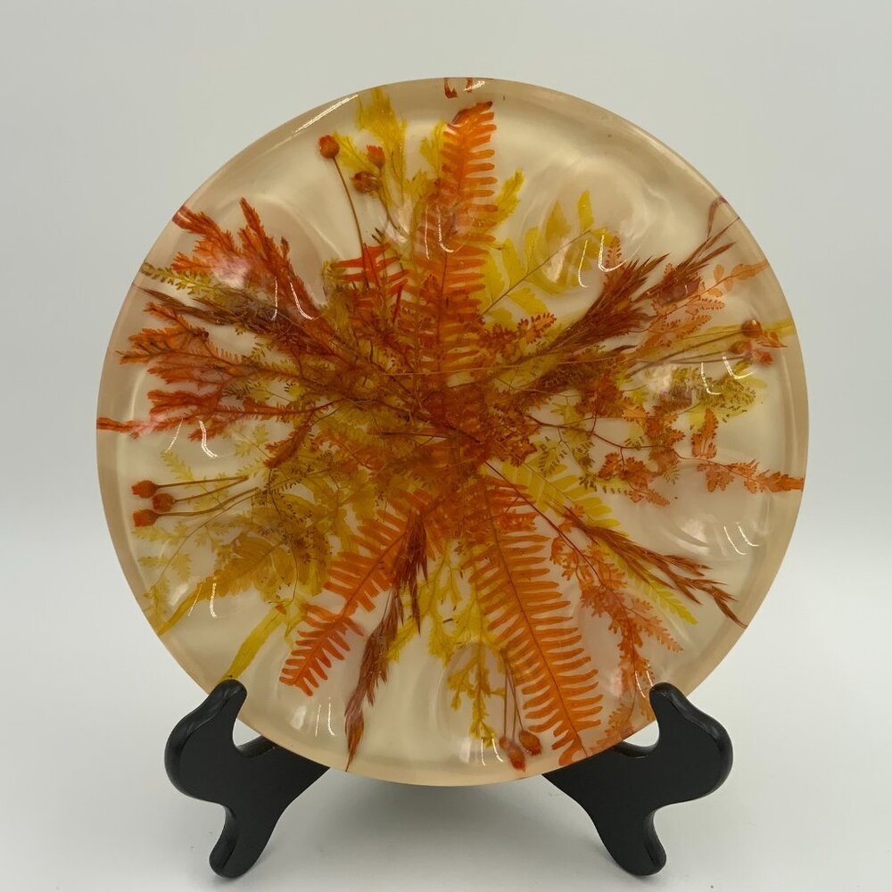 Lucite Clear Acrylic Egg Tray Dried Flowers 1970’s Vintage 9" Round Deviled Egg